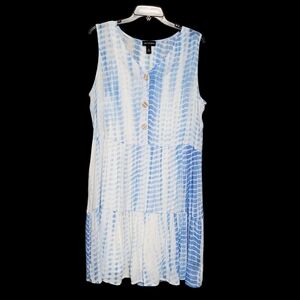 I.N. Studio Sleeveless Blue and White Tie Dye Tiered Dress - XL